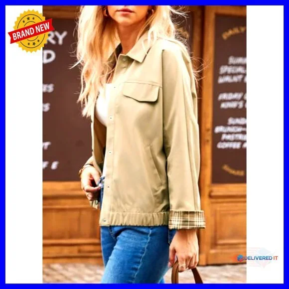 Oversized Snap Button Varsity Jacket Lightweight Casual Chic Fall Outerwear